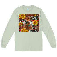 Matcha western horse with sunflowers and aztec leopard cowhide Long Sleeve Tee - Artiststas