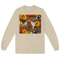 Mushroom western horse with sunflowers and aztec leopard cowhide Long Sleeve Tee - Artiststas