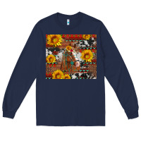 Navy western horse with sunflowers and aztec leopard cowhide Long Sleeve Tee - Artiststas