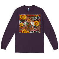 Plum western horse with sunflowers and aztec leopard cowhide Long Sleeve Tee - Artiststas