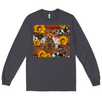 Smoke western horse with sunflowers and aztec leopard cowhide Long Sleeve Tee - Artiststas