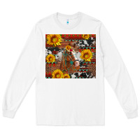 White western horse with sunflowers and aztec leopard cowhide Long Sleeve Tee - Artiststas