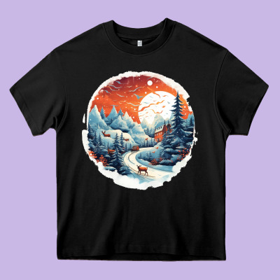 Deer Snow House Design Heavy Core Tee Designed By Unal Design