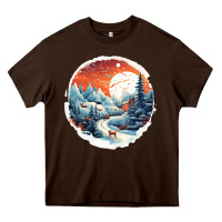 Chocolate Brown deer snow house design Heavy Core Tee - Unal Design