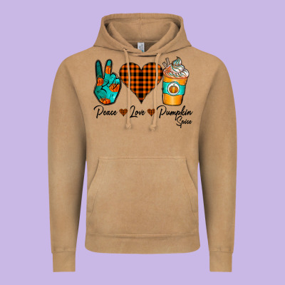Peace Love Pumpkin Spice Vintage Hoodie Designed By Cowhidedigitalart