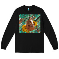 Black western horse with gemstone and sunflower Long Sleeve Tee - Artiststas