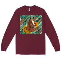 Burgundy western horse with gemstone and sunflower Long Sleeve Tee - Artiststas