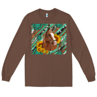 Chestnut western horse with gemstone and sunflower Long Sleeve Tee - Artiststas