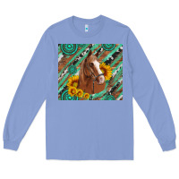 Colony Blue western horse with gemstone and sunflower Long Sleeve Tee - Artiststas
