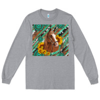 Heather Grey western horse with gemstone and sunflower Long Sleeve Tee - Artiststas