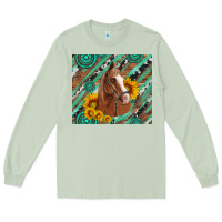 Matcha western horse with gemstone and sunflower Long Sleeve Tee - Artiststas