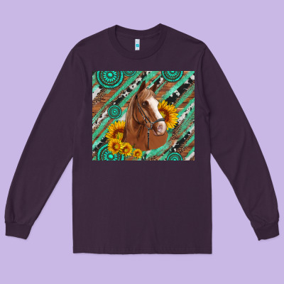 Western Horse With Gemstone And Sunflower Long Sleeve Tee Designed By Artiststas