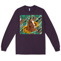 Plum western horse with gemstone and sunflower Long Sleeve Tee - Artiststas