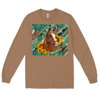 Toasted Coconut western horse with gemstone and sunflower Long Sleeve Tee - Artiststas