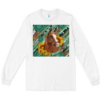 White western horse with gemstone and sunflower Long Sleeve Tee - Artiststas