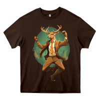 Chocolate Brown happy deer Heavy Core Tee - Unal Design