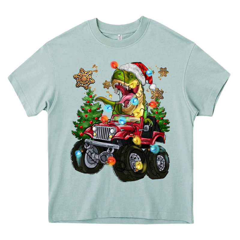 Christmas T-rex With Monster Truck Heavy Core Tee by MaliasSmallBusiness | Teevron