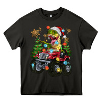 Asphalt Christmas T-rex With Monster Truck Heavy Core Tee - MaliasSmallBusiness