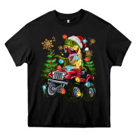 Black Christmas T-rex With Monster Truck Heavy Core Tee - MaliasSmallBusiness