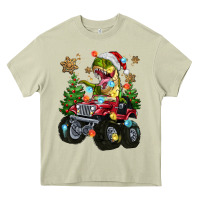 Mossy Christmas T-rex With Monster Truck Heavy Core Tee - MaliasSmallBusiness