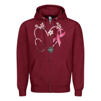 Burgundy stethoscope nurse medical breast cancer awareness Zipper Hoodie - MaliasSmallBusiness