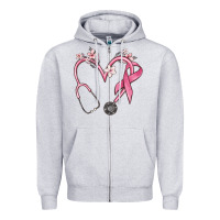 Heather Grey stethoscope nurse medical breast cancer awareness Zipper Hoodie - MaliasSmallBusiness