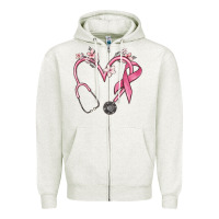 Oatmeal Heather stethoscope nurse medical breast cancer awareness Zipper Hoodie - MaliasSmallBusiness