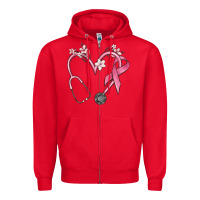 Red stethoscope nurse medical breast cancer awareness Zipper Hoodie - MaliasSmallBusiness