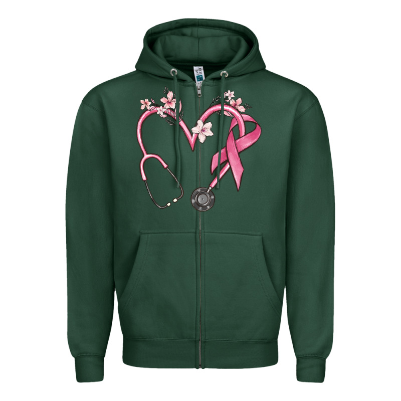 Stethoscope Nurse Medical Breast Cancer Awareness Zipper Hoodie by MaliasSmallBusiness | Teevron