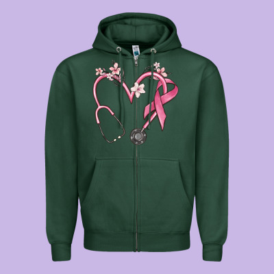 Stethoscope Nurse Medical Breast Cancer Awareness Zipper Hoodie Designed By Maliassmallbusiness