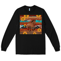 Black western horse and sunflowers cowhide leopard with aztec Long Sleeve Tee - Artiststas