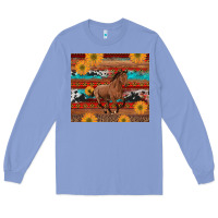 Colony Blue western horse and sunflowers cowhide leopard with aztec Long Sleeve Tee - Artiststas