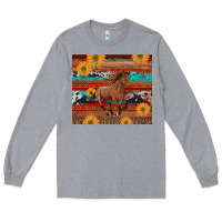 Heather Grey western horse and sunflowers cowhide leopard with aztec Long Sleeve Tee - Artiststas