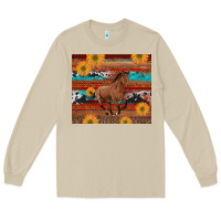 Western Horse And Sunflowers Cowhide Leopard With Aztec Long Sleeve Tee | Teevron