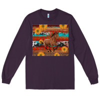 Plum western horse and sunflowers cowhide leopard with aztec Long Sleeve Tee - Artiststas