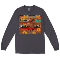 Smoke western horse and sunflowers cowhide leopard with aztec Long Sleeve Tee - Artiststas