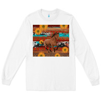 White western horse and sunflowers cowhide leopard with aztec Long Sleeve Tee - Artiststas