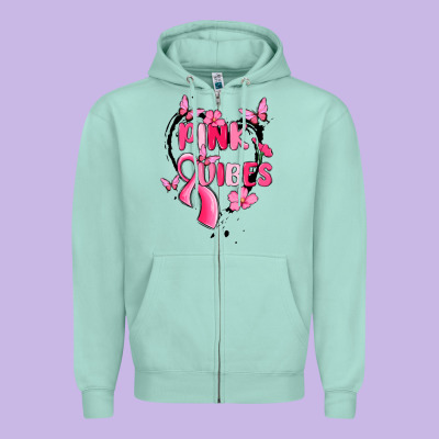 Pink Vibes Zipper Hoodie Designed By Maliassmallbusiness