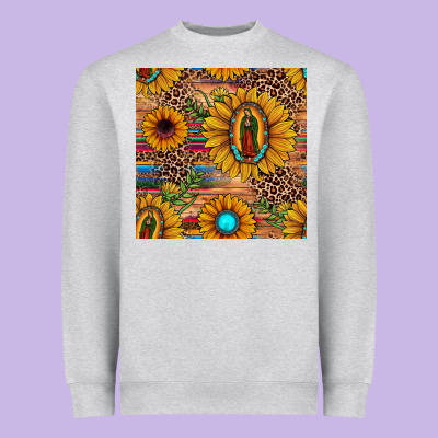 Our Lady Of Guadalupe Sunflower  Seamless Pattern Heavyweight Sweatshirt Designed By Jahusdesignshop