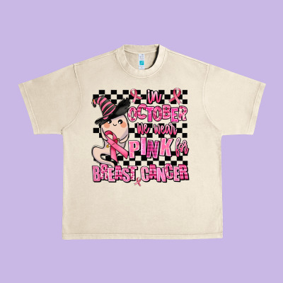 In October We Wear Pink For Breast Cancer Urban Heavy Tee Designed By Adodesignshop