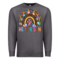Charcoal Heather He Is Risen Rainbow Premium Sweatshirt - BundleAndBundleShop