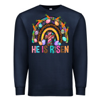 Navy He Is Risen Rainbow Premium Sweatshirt - BundleAndBundleShop