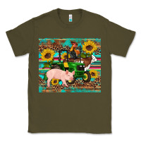 Army Green western farm tractor pig rooster cow sunflowers Classic Tee - Artiststas