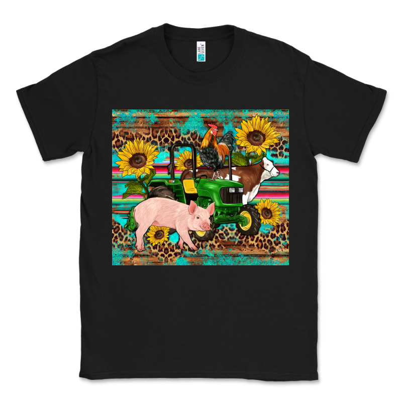 Western Farm Tractor Pig Rooster Cow Sunflowers Classic Tee by Artiststas | Teevron