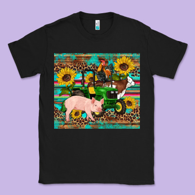 Western Farm Tractor Pig Rooster Cow Sunflowers Classic Tee Designed By Artiststas