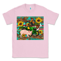 Bubblegum Pink western farm tractor pig rooster cow sunflowers Classic Tee - Artiststas