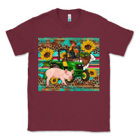 Burgundy western farm tractor pig rooster cow sunflowers Classic Tee - Artiststas