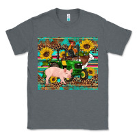 Charcoal Heather western farm tractor pig rooster cow sunflowers Classic Tee - Artiststas