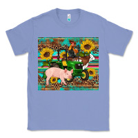 Colony Blue western farm tractor pig rooster cow sunflowers Classic Tee - Artiststas