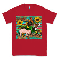 Red western farm tractor pig rooster cow sunflowers Classic Tee - Artiststas